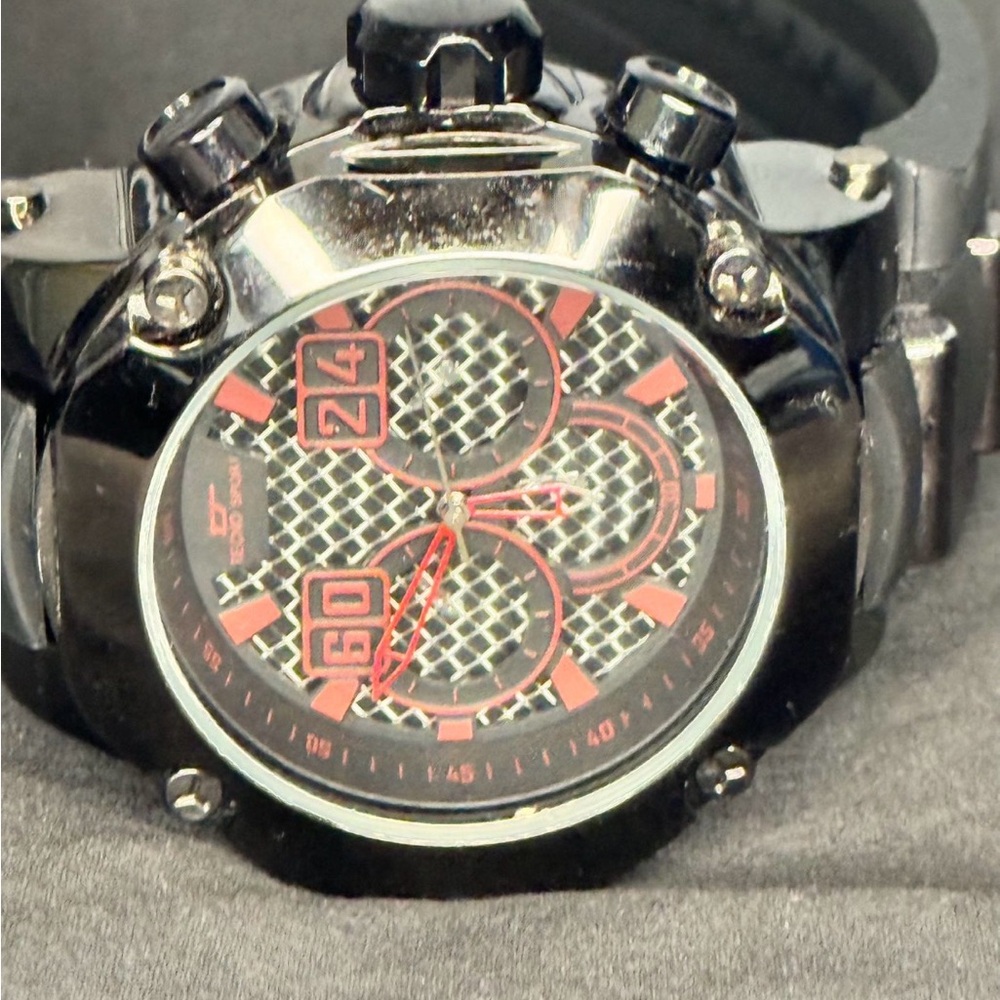 Black Men's Sport Chronograph Watch with Red Accents - Picture 9 of 9